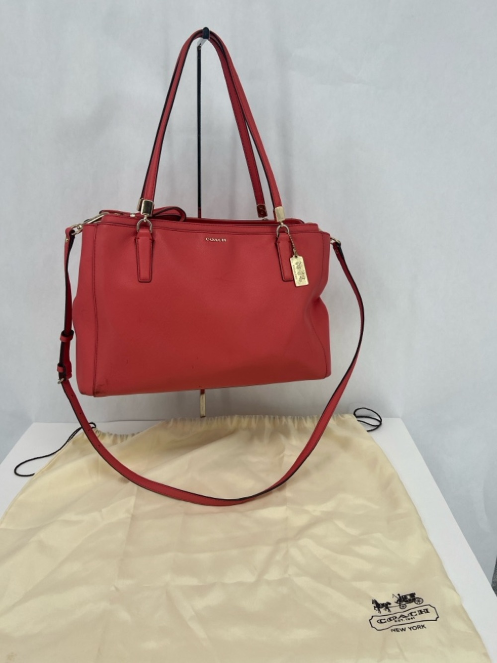 Coach Large Coral Leather Crossbody/Shoulder Bag with Gold Hardware